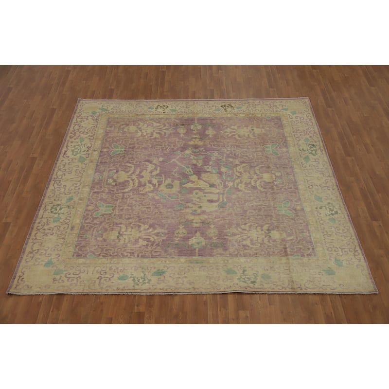 Hand Knotted Traditional Wool Purple Floral Area Rug - 9' 11'' X 9' 10''