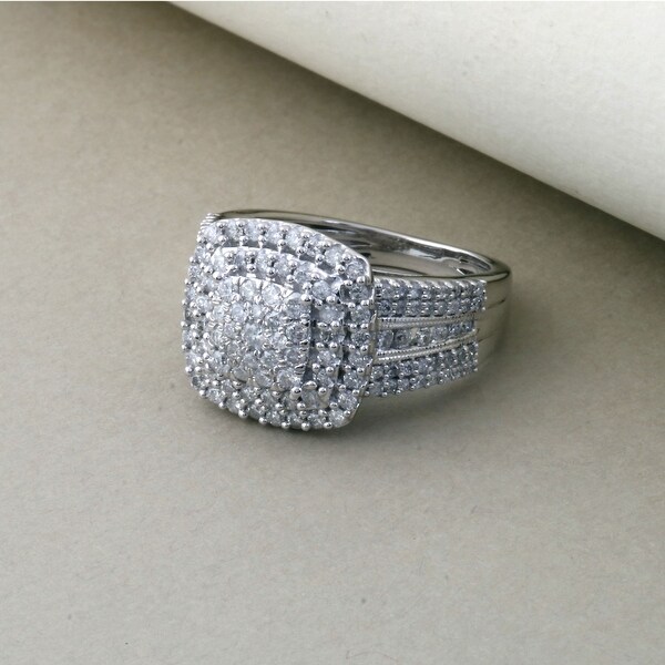 Details about   Amour 10k White Gold Round-cut Diamond Crossover Cluster Ring