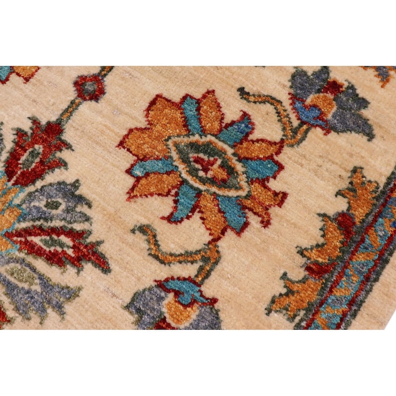 Shabby Chic Ziegler Teagan Beige Red Hand-Knotted Wool Runner - 2'2'' x 5'0''