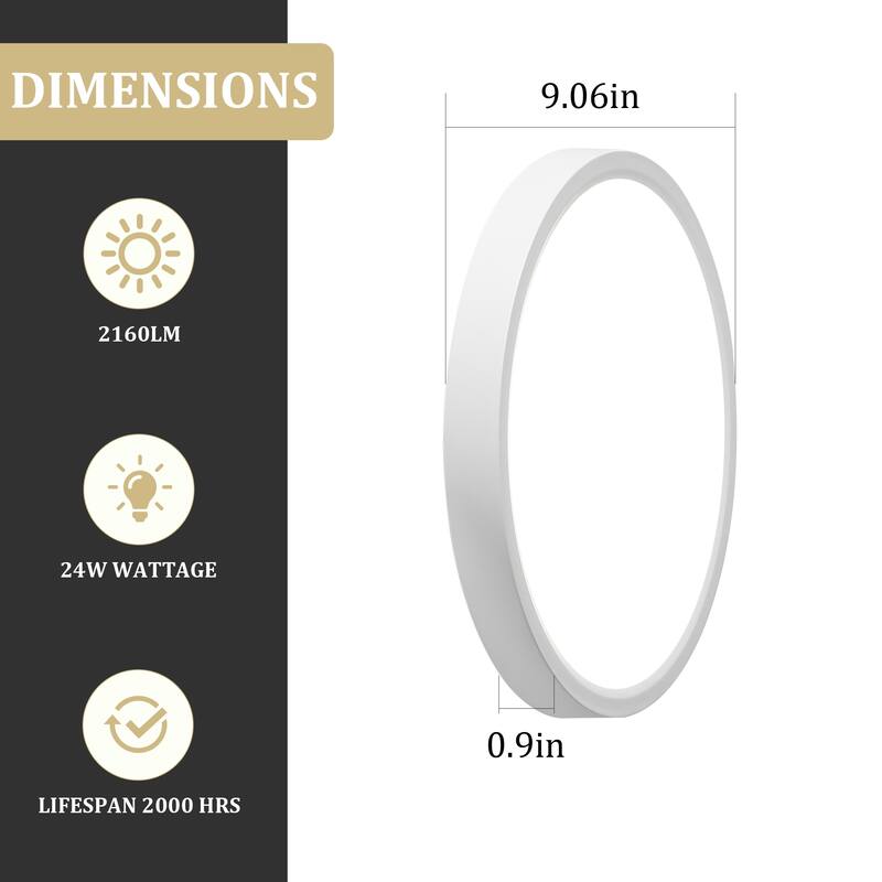 Modern 9.06-inch Round LED Flush Mount Ceiling Lighting for Hallway Bedroom