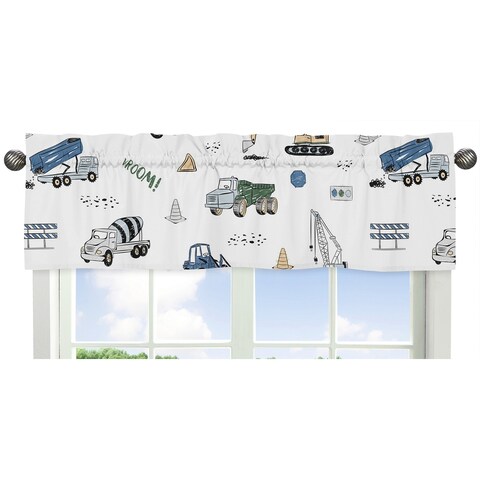 Construction Truck Collection Window Curtain Valance - Grey Yellow Black Blue and Green Transportation