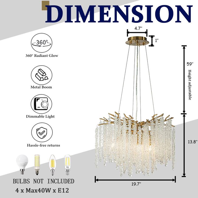 Modern Glam Crystal Chandelier Antique Brass/Polished Nickel Branch Style Pendant Ceiling Light for Dining Room Bedroom