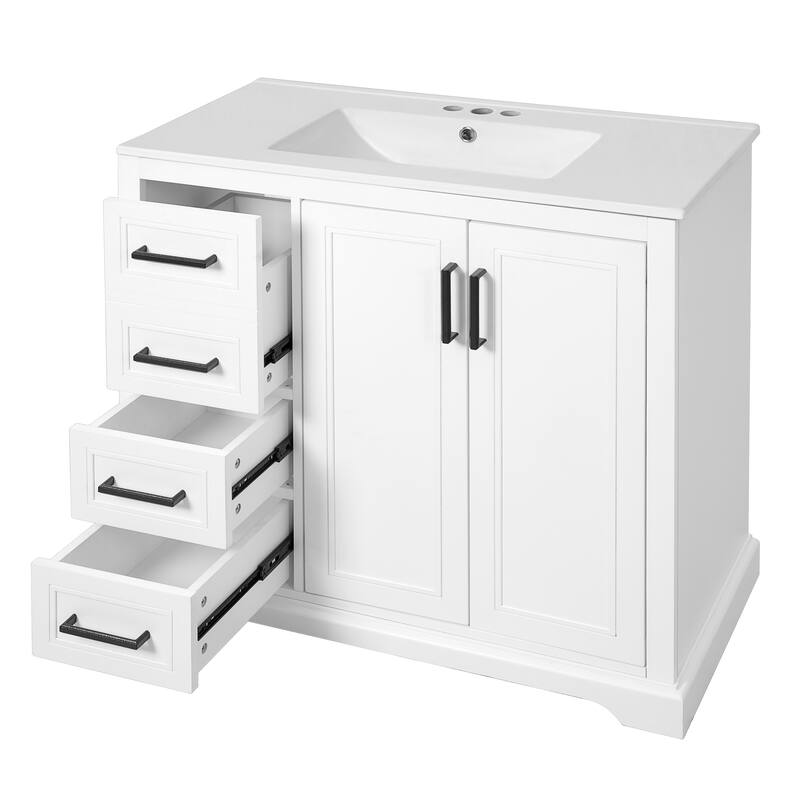 36" Modern Bathroom Vanity with Ceramic Sink, Soft-Close Door, Adjustable Shelf & 3 Drawers, Ample Storage