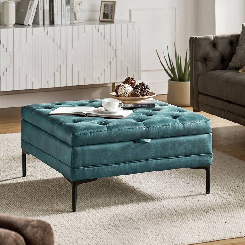 Geoffrev Transitional Lift Top Storage Button-Tufted Cocktail Ottoman by HULALA HOME