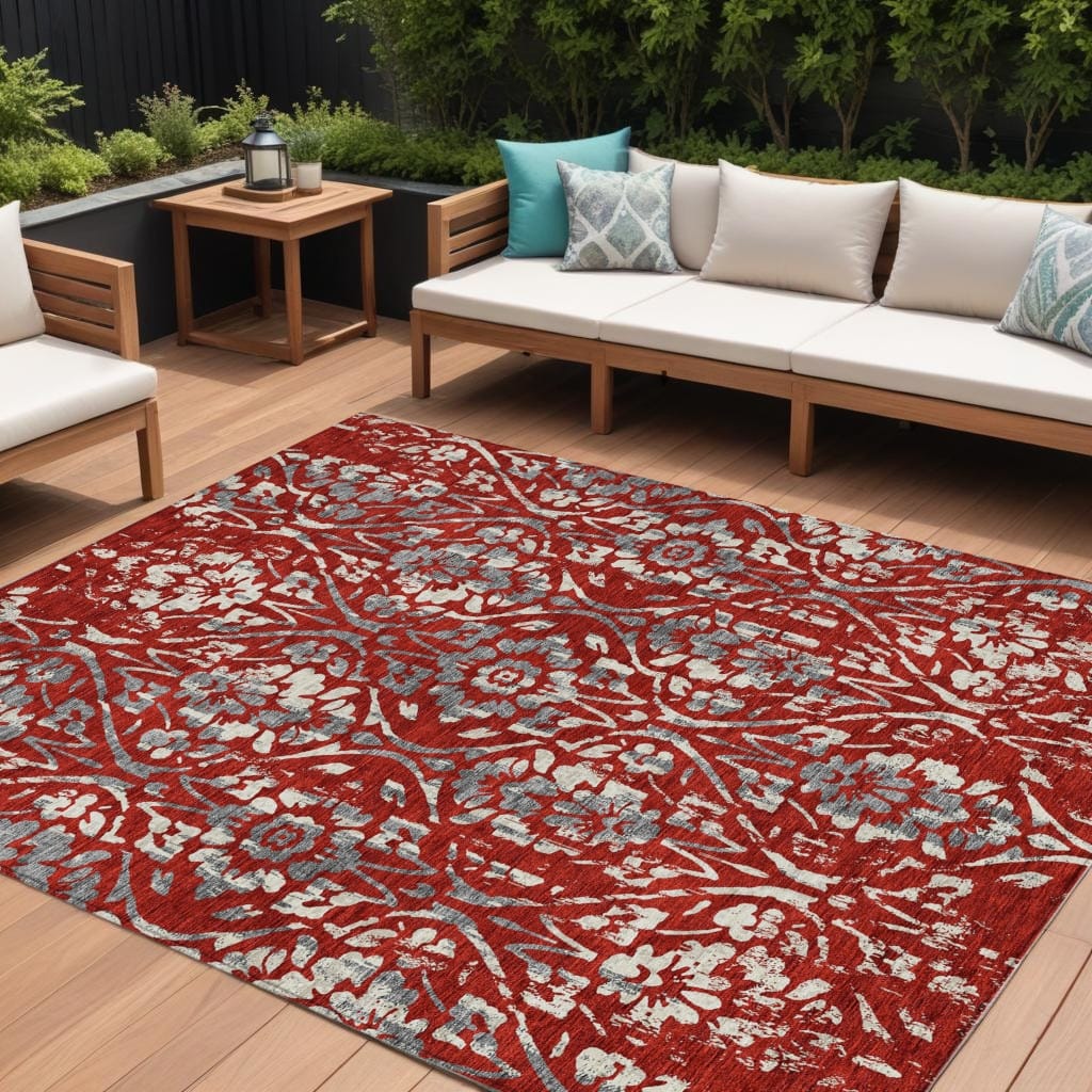 HomeRoots Floral Transitional Rectangle Outdoor Rug