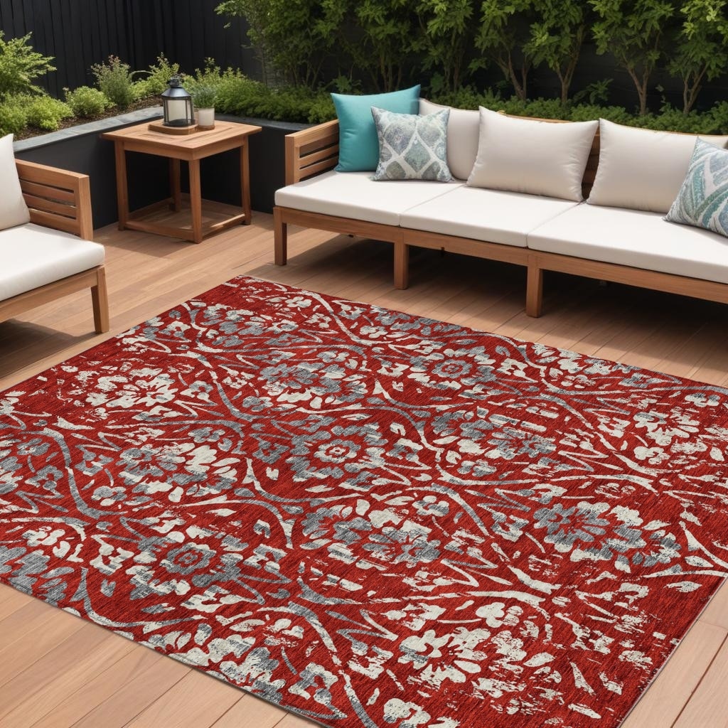 HomeRoots Floral Transitional Rectangle Outdoor Rug