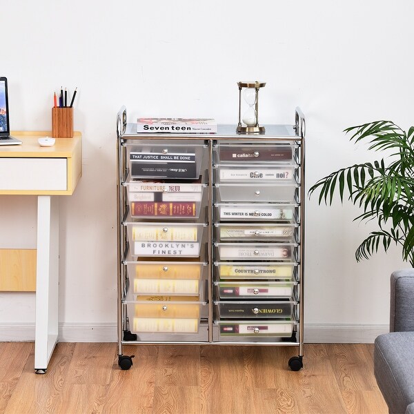 Rolling desk store cart with drawers
