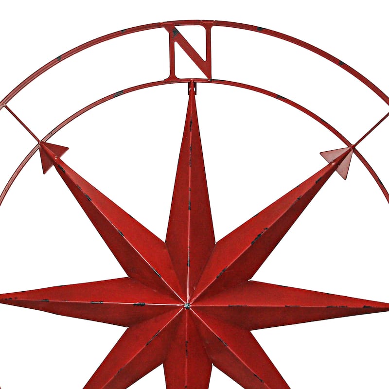 Indoor Outdoor Metal Compass Rose Wall Sculpture 39.5 Inch Diameter