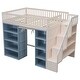 preview thumbnail 5 of 13, Full Size Loft Bed with 2 Four-Layer Racks and Storage Staircase, Wooden Bed Frame with Curtain and Storage Cabinets