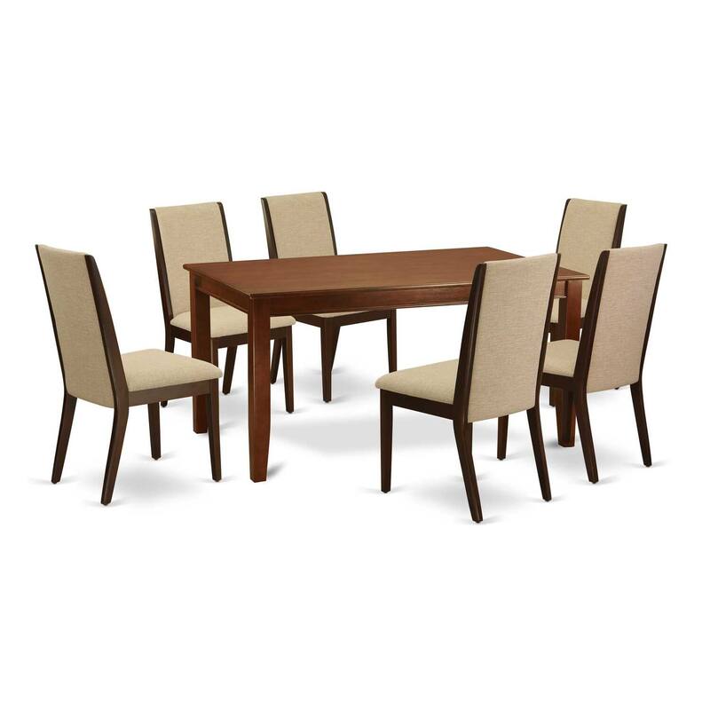 HomeStock 7-Piece Rectangle Mahogany Finish Solid Wood Top Dining Table with 6 Parson Chairs with Lattice Back