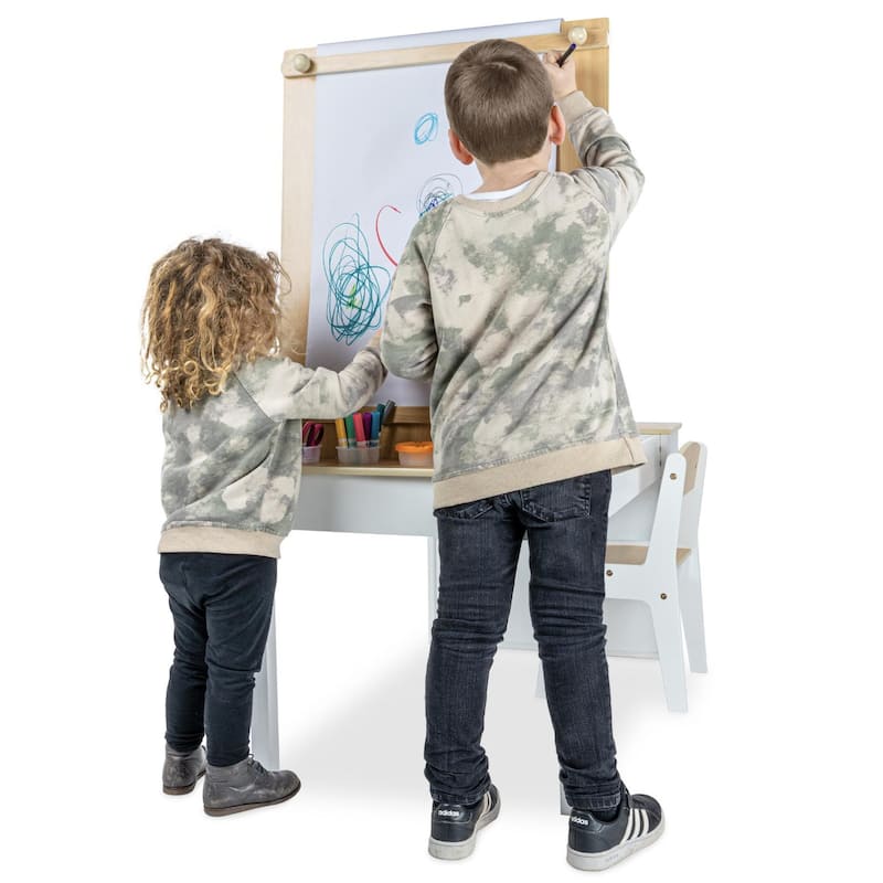 Milliard 2-in-1 Kids Art Table, Easel Table and Chair Set, Toddler Craft and Play Wood Activity Center, Storage Bins, Paper Roll
