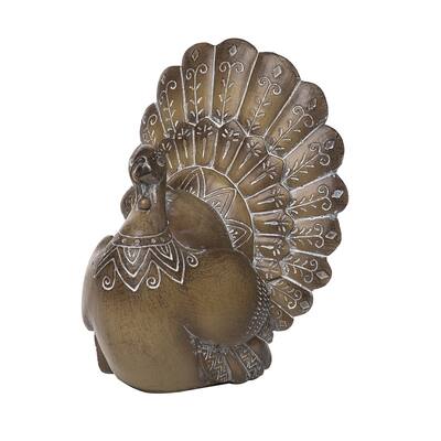 Transpac Resin 8 in. Brown Harvest Carved Turkey Decor