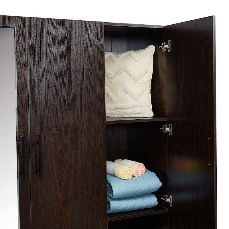 Wood Wardrobe Armoire Storage Cabinet: 4 Door 3 Drawers Closet Wardrobe with Shelves