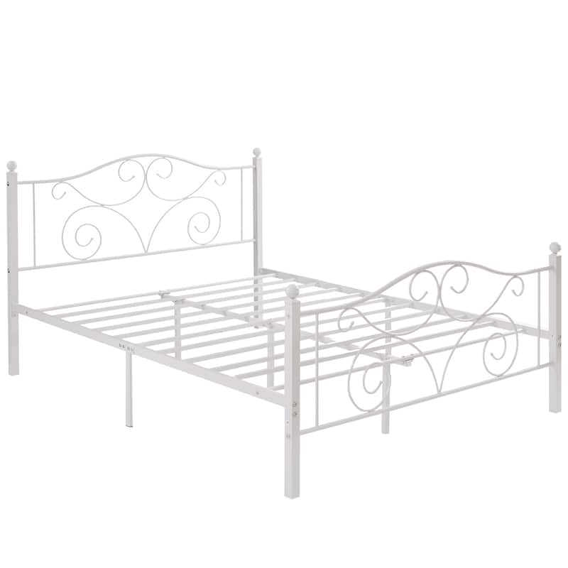 VECELO Metal Platform Bed Frame with Scroll Headboard, Twin/Full/Queen Size Beds