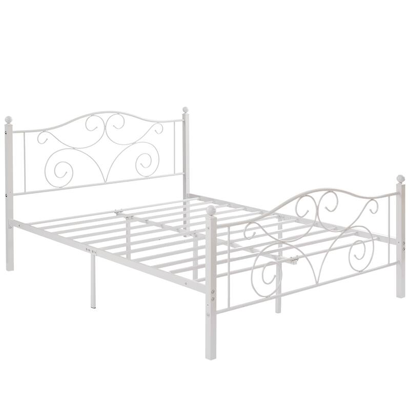 Victorian Style Metal Bed Frames with Headboard,No Box Spring Needed