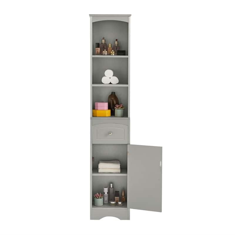 White/Grey Freestanding Linen Tower with 3-Tier Shelves - Space Saver Cabinet - Grey