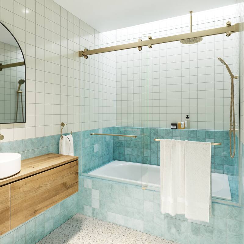 Polaris 60 in. x 66 in. Fully Frameless Glass Sliding Bypass Bathtub Doors with Square Hardware