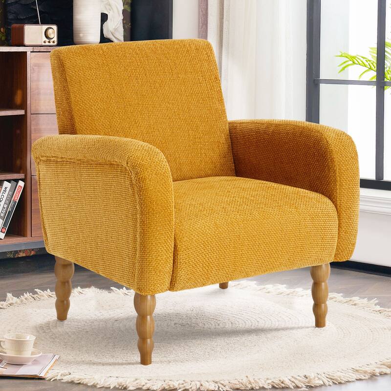 Fabric Armchair Accent Chair with Arms & Wood Legs