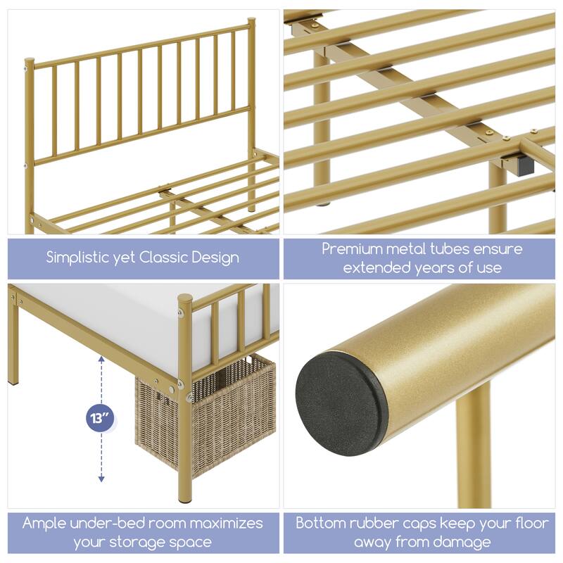 Yaheetech Minimalist Metal Platform Bed Frame with Spindle Headboard and Footboard