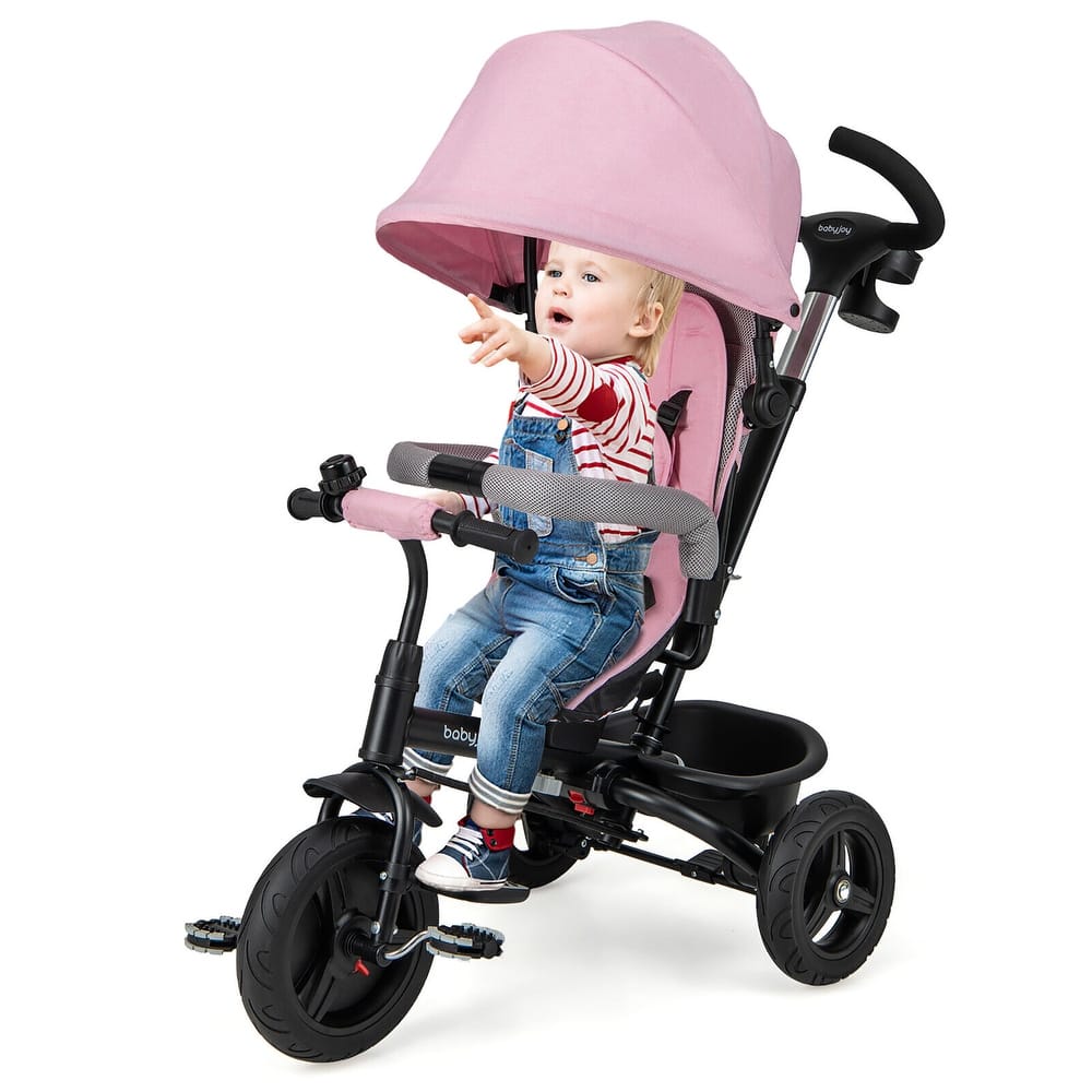 Gymax 4-in-1 Baby Tricycle Toddler Trike w/ Reversible Seat Canopy &