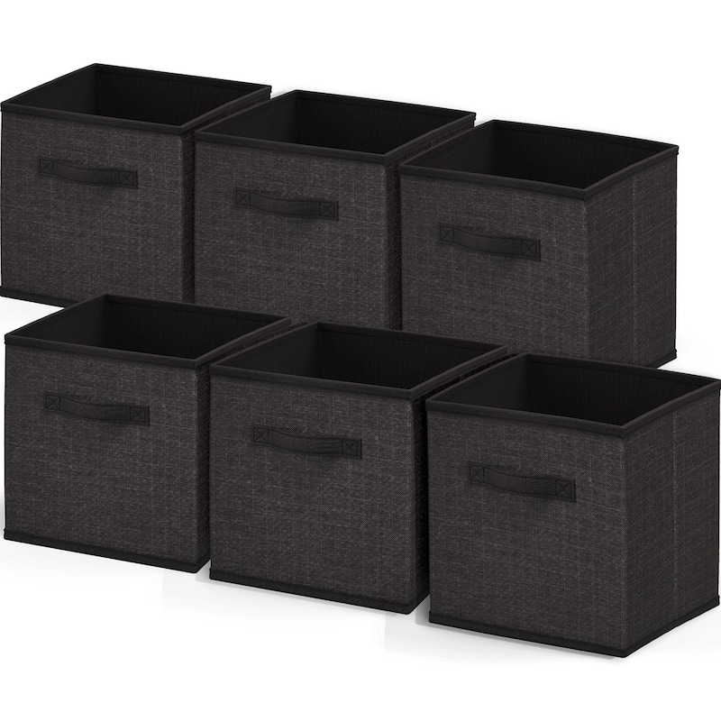 Nestl Foldable Fabric Storage Cubes - Open 10" Cube Storage Bins - 6 PC - Black