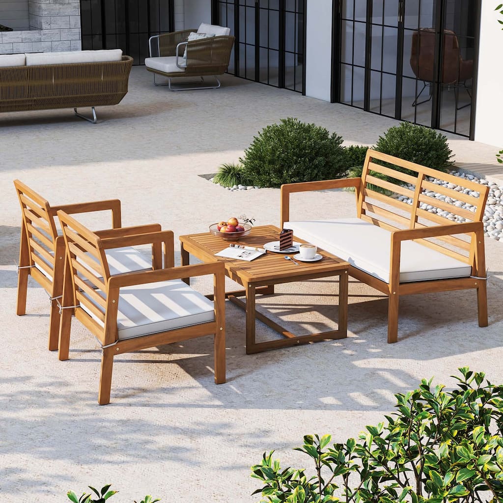 Costway 4 PCS Wood Patio Furniture Set with Soft Seat Cushions Solid - See Details