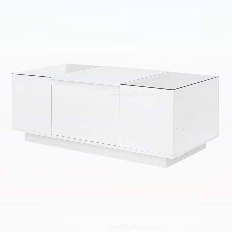 Modern Center Table with Open Storage and 2 Hidden Drawers for Living Room