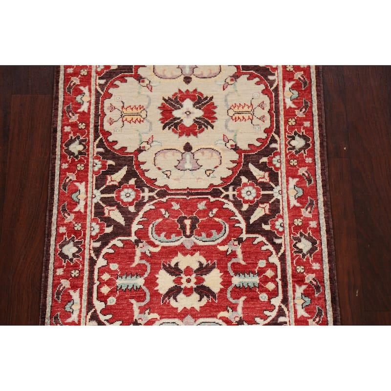 Hand Knotted Oriental 100% Wool Carpet Traditional Floral Brown Kazak Runner Rug - 8' 0'' X 2' 7''