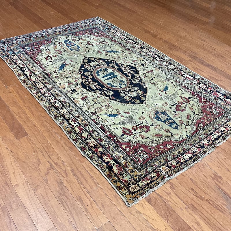 HERAT ORIENTAL Antique 1850s Farahan Wool Rug - 4'4" x 7'