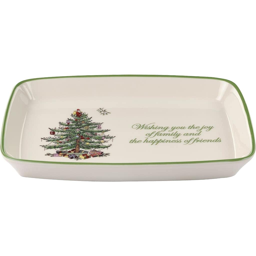 Spode Christmas Tree Rectangular Sentiment Tray - 7" L x 5" W x 1" H