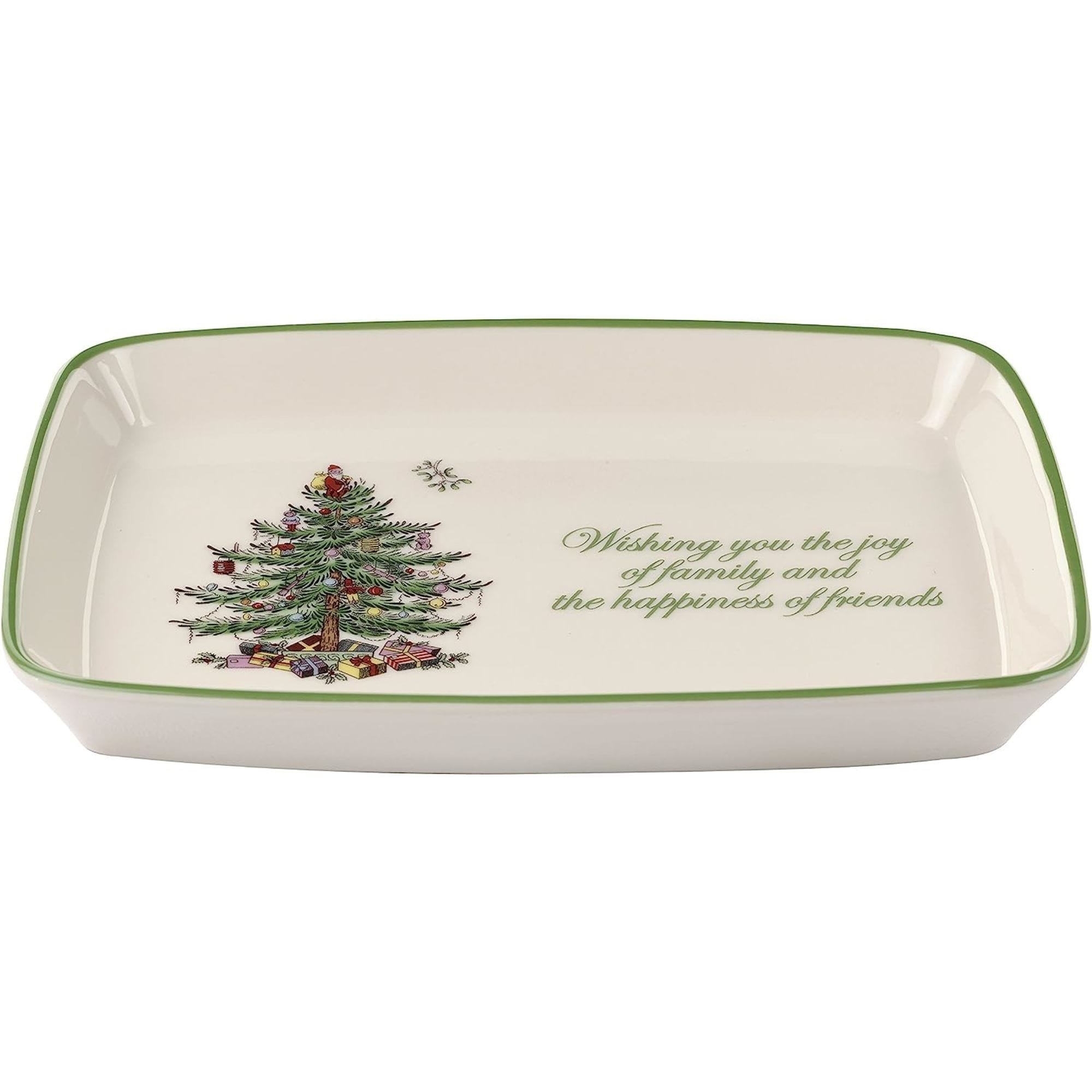 Spode Christmas Tree Rectangular Sentiment Tray - 7" L x 5" W x 1" H