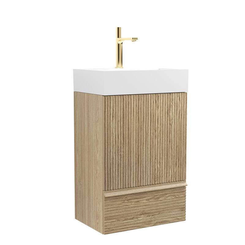 20" Striped Bathroom Vanity with White Ceramic Sink, Freestanding Bathroom Cabinet for Modern Bathroom