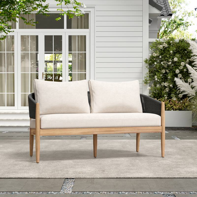 Roomfitters Verona Outdoor Acacia Wood Loveseat with Rope Detail