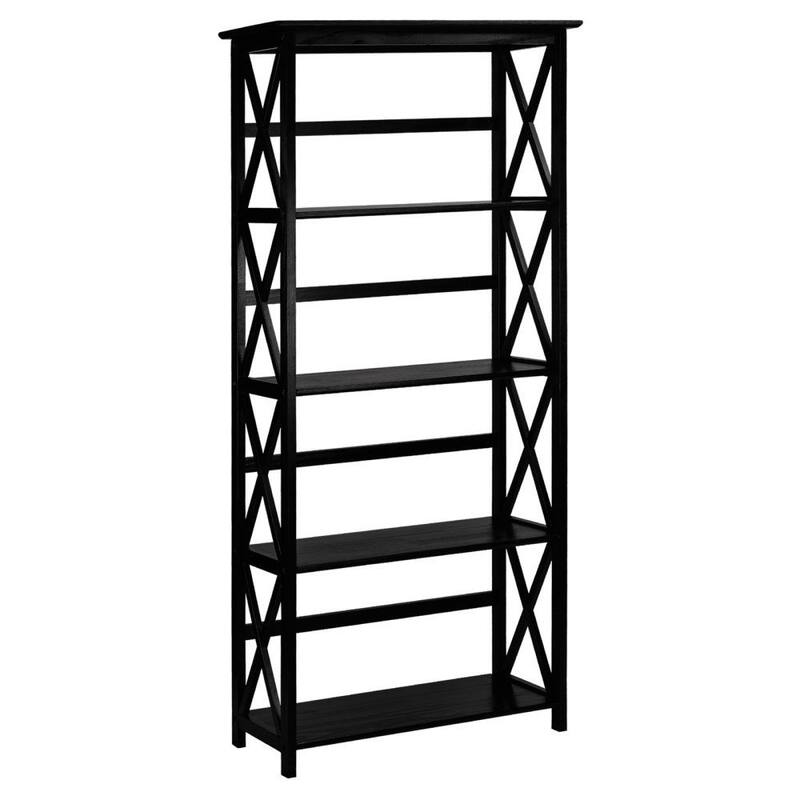 Tall 5-Tier Bookcase in Black Wood Finish - 63" H x 29.5" W x 12" D
