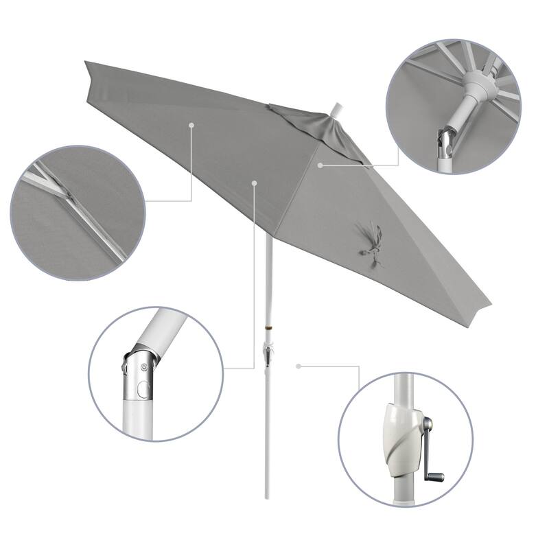 California Umbrella 9' Round Crank Lift Push Button Tilt White Aluminum Patio Umbrella Sunbrella
