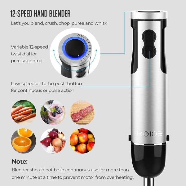 KOIOS 800W Immersion Hand Blender, Multifunctional 5-in-1 Low Noise Stick  Mixer, 9-Speed, Stainless Steel, Titanium Plated, 600ml Mixing Beaker,  800ml Chopper, Egg Whisk and Milk Frother 
