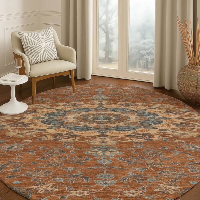Machine Washable Indoor/ Outdoor Traditional Awaka Chantille Rug