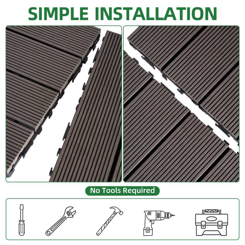 8.7 sq. ft DIY Wood-Plastic Composite Deck Tiles, Coffee, Interlocking Outdoor Flooring Tiles Waterproof All Weather (pack of 9)