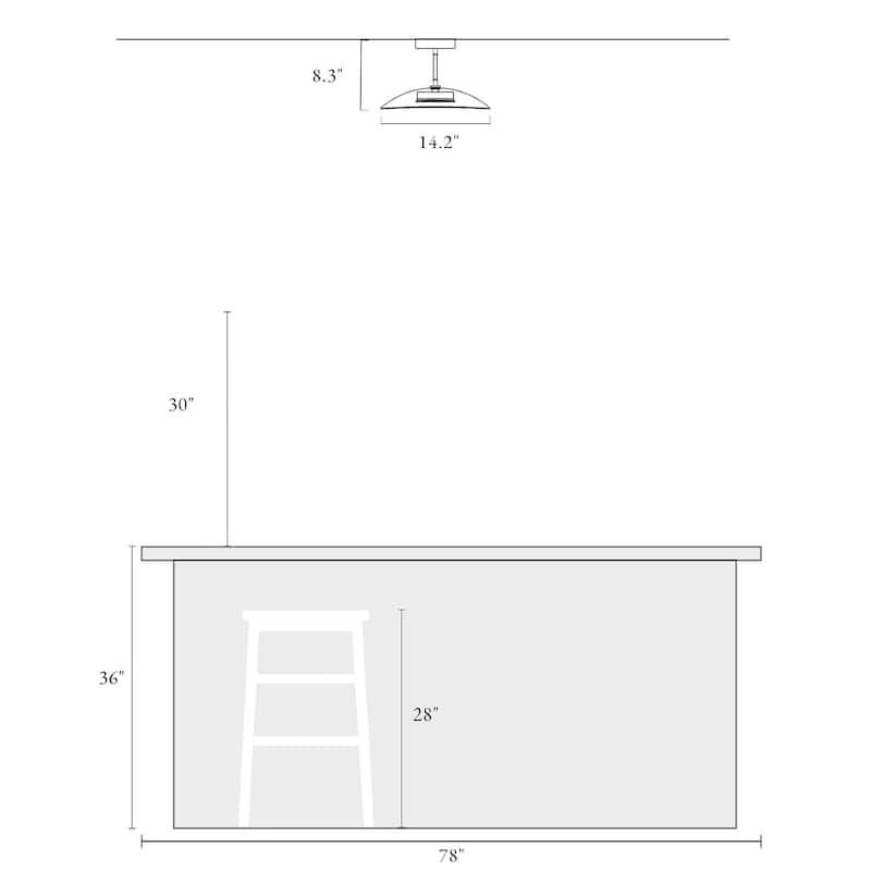 Modern LED 1-Light Chandelier Glass Semi-Flush Mount Ceiling Lights - D14.2" x H8.3"