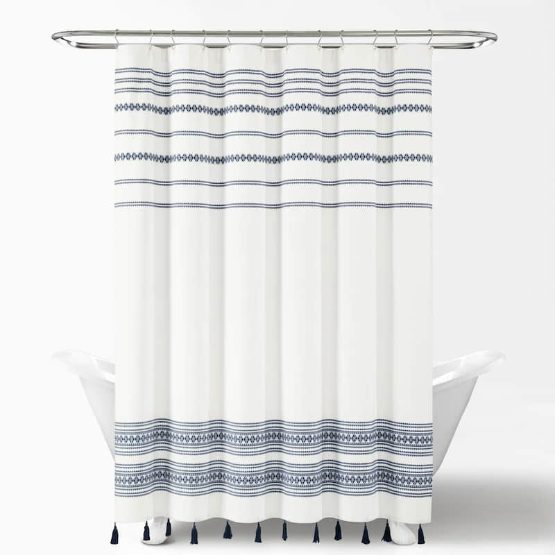 Lush Decor Breezy Chic Tassel Jacquard Eco-Friendly Recycled Cotton Shower Curtain Single