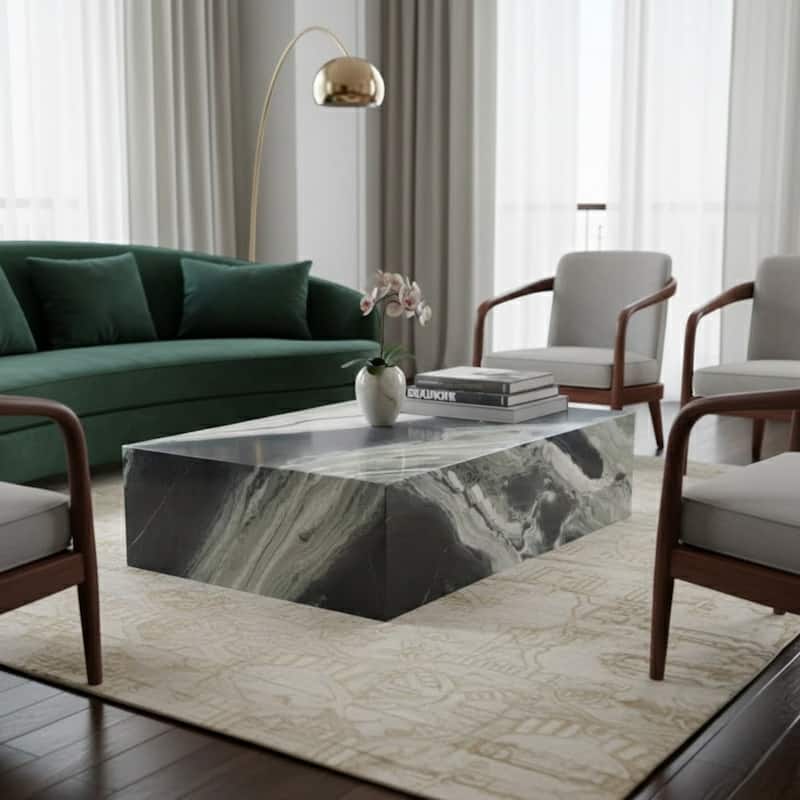 BETACH Genuine Marble Block Coffee Table - Matcha Verde Marble