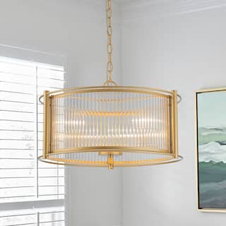 Modern 3-Light Ribbed Glass Drum Pendant Dining Room Ceiling Lamp - 19.7in
