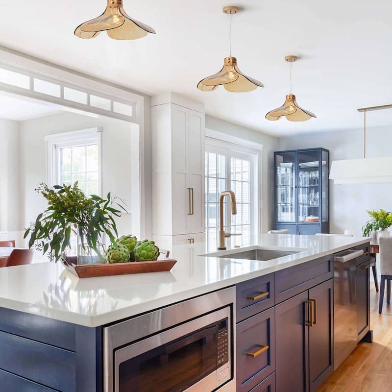 Mavis Single Light Four-leaf Amber Glass Pendant Light Chandelier. - Brushed Brass.