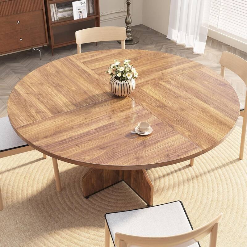 47 in Farmhouse Round Kitchen Dining Table for Apartment, Small Dining Room (Only Table) - Brown