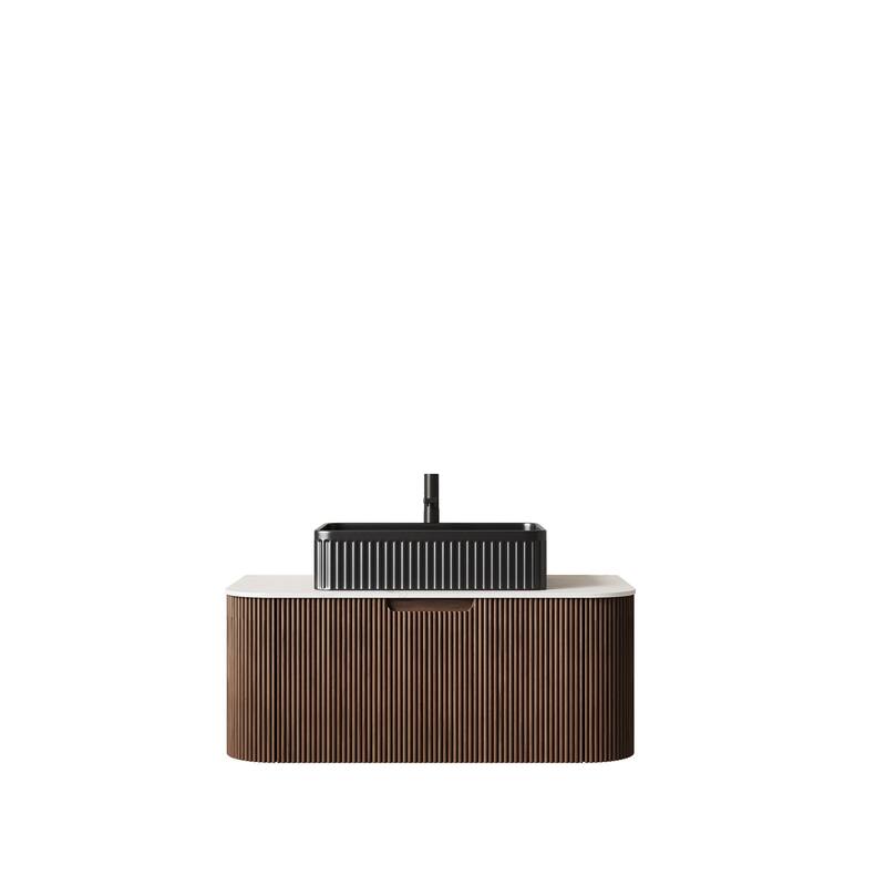 Wall Mounted Striped Bathroom Storage Cabinet with Sink - 36" - Black,Carrara White,Dark Walnut