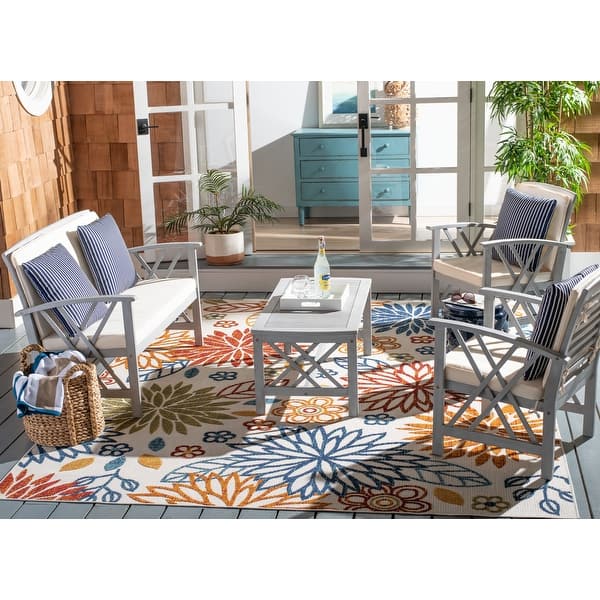 slide 2 of 119, SAFAVIEH Fontana 4-piece Acacia Solid Wood Outdoor Conversation Patio Set