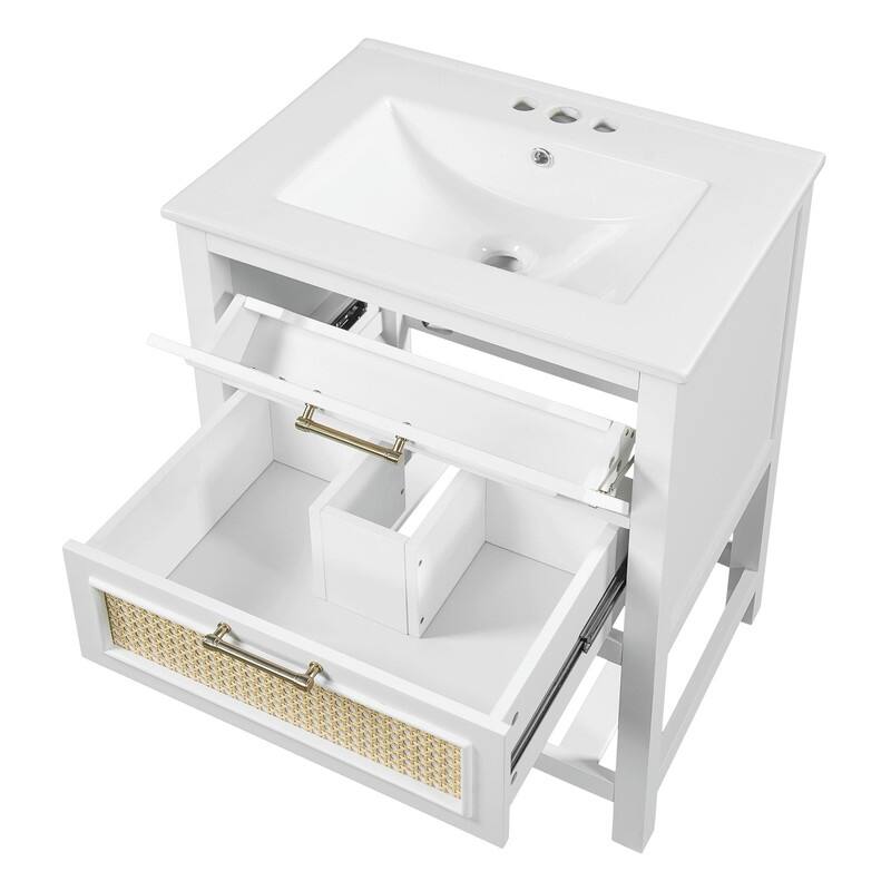 24" Bathroom Vanity with Integrated Ceramic Sink, Cabinet with Deep Drawer & Tip-Out Drawer