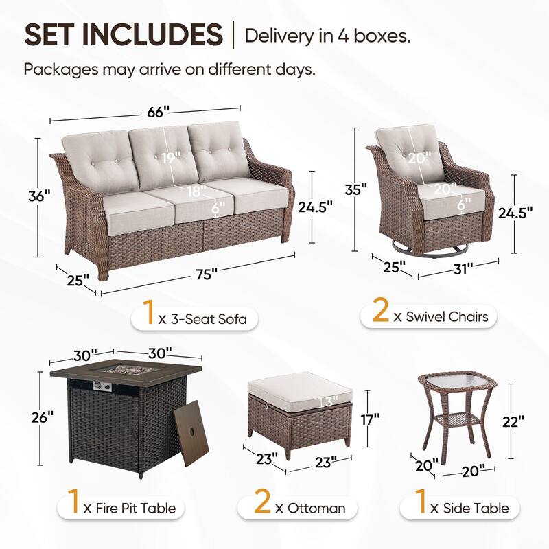 Outdoor Furniture Set with Propane Gas Fire Pit Table