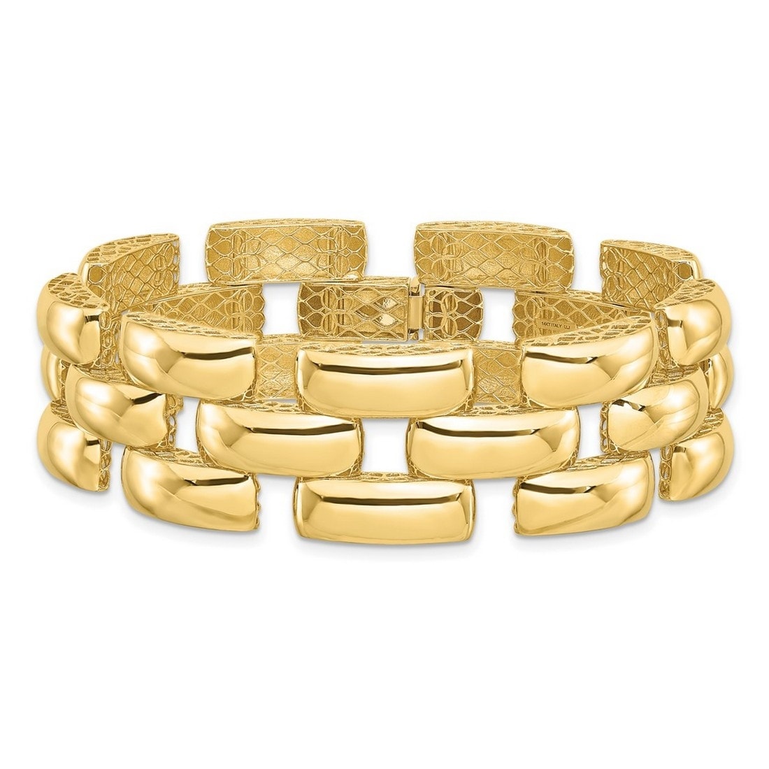 Curata Italian 14k Yellow Gold 7.5" 18.25mm Panther Link Stampato Bracelet - 18.25mm x 7.5"