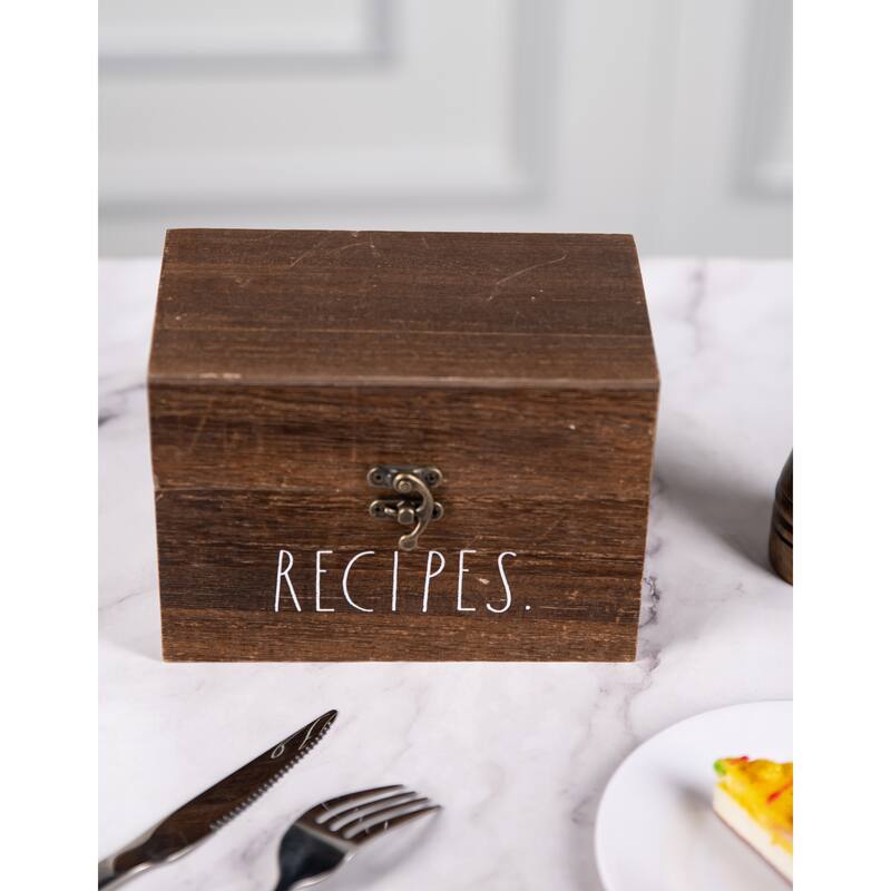Rae Dunn Antique Recipe Box - Dividers not Included - Dark Wood Tone - Recipes